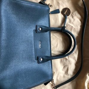 FURLA dark green handbag with gold detailing